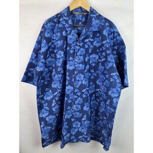 Perry Ellis Men's Hawaiian Shirt Size 2XLT Blue Flowers Short Sleeve Button Down